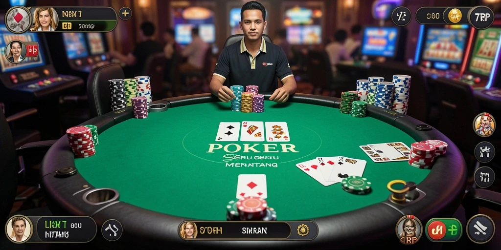 Tampilan gameplay poker yang seru dan menegangkan di 77RP.