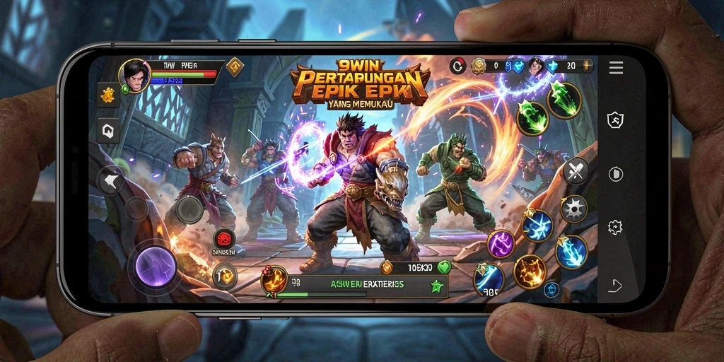 Screenshot 9WIN menampilkan pertarungan mendebarkan antara dua karakter.