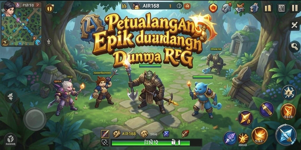 Screenshot gameplay AIR168 menampilkan pertempuran epik dan dunia yang luas.