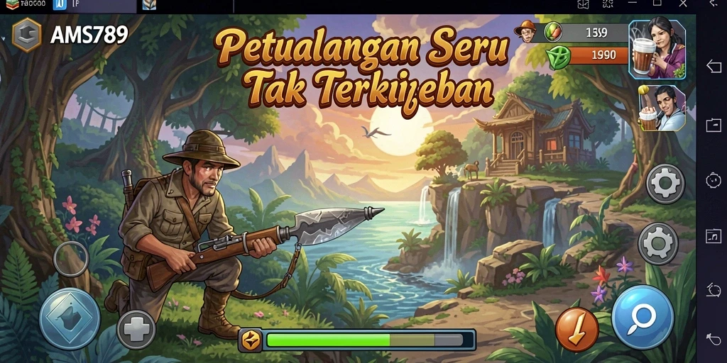 Screenshot utama AMS789 menunjukkan karakter dalam petualangan yang menegangkan.
