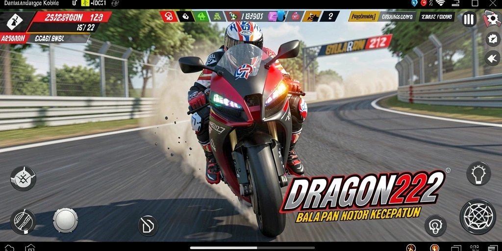 Screenshot utama DRAGON222 menampilkan balapan motor yang seru dan intens.