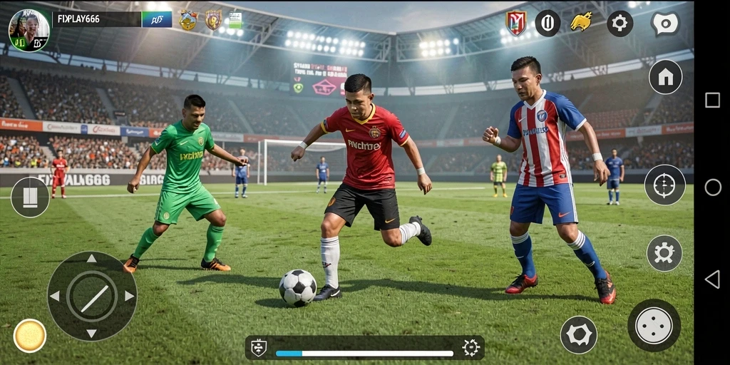 Tampilan utama gameplay FIXPLAY666 yang menunjukkan aksi sepak bola yang mendebarkan.