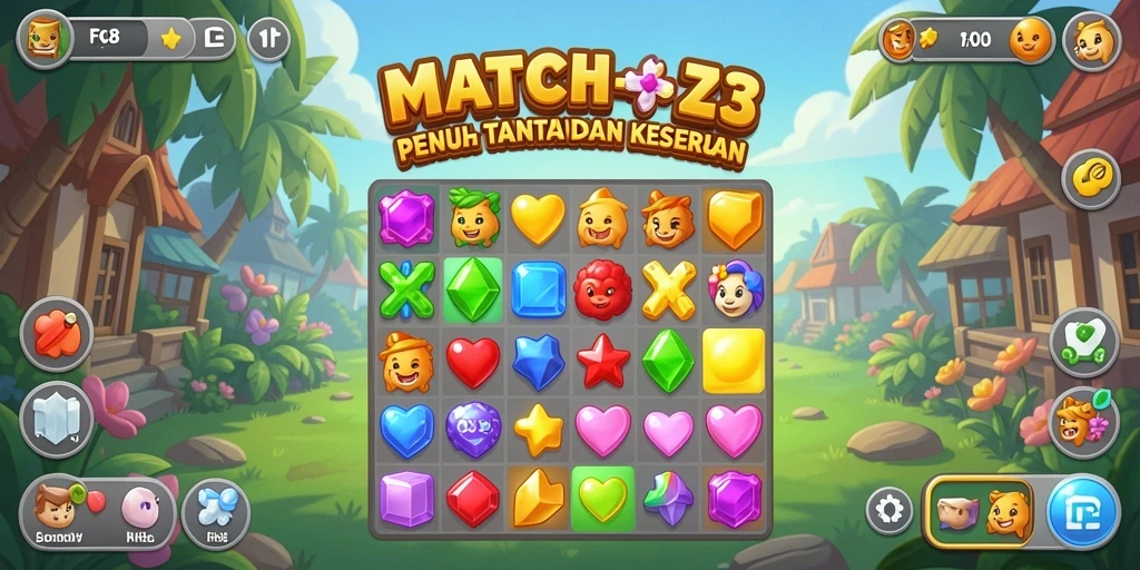 Tangkapan layar gameplay FO8 yang menunjukkan keseruan permainan Match-3.