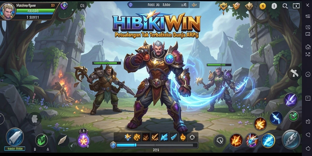 Tangkapan layar menunjukkan aksi pertempuran mendebarkan dalam game ARPG HIBIKIWIN.