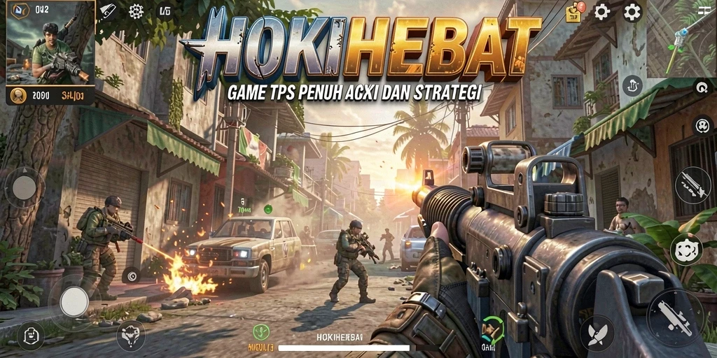 Screenshot gameplay HOKIHEBAT menampilkan aksi seru dalam pertempuran TPS.
