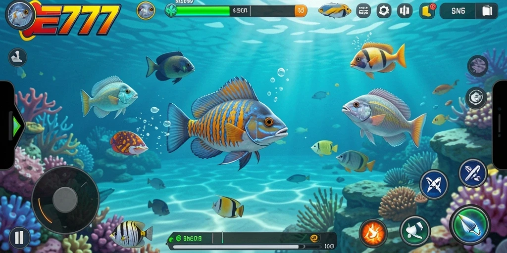 Screenshot gameplay <strong>JELAS777</strong> menampilkan aksi menembak ikan yang seru.