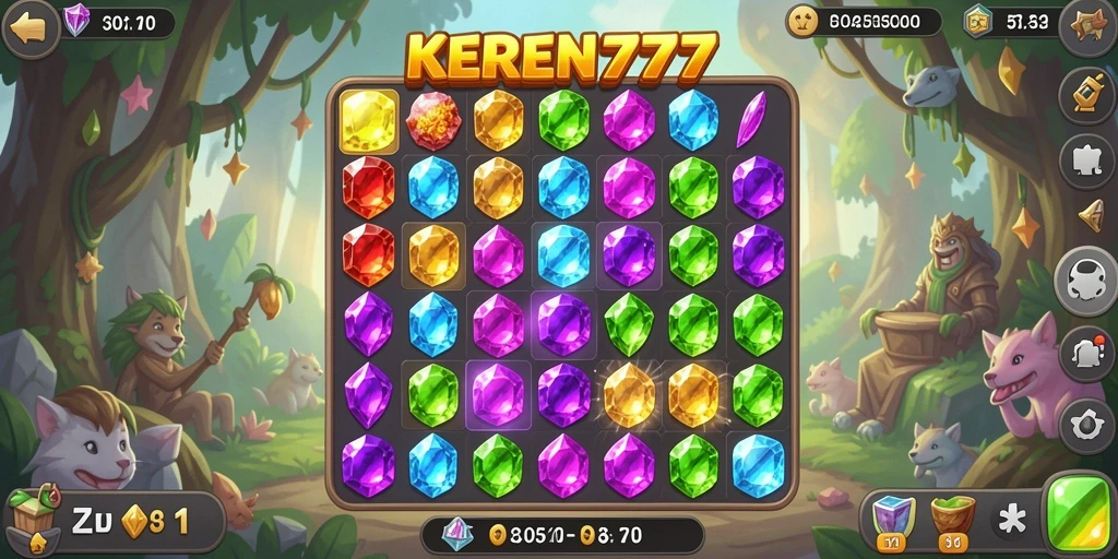 Tampilan menarik dari gameplay KEREN777 dengan permata warna-warni.