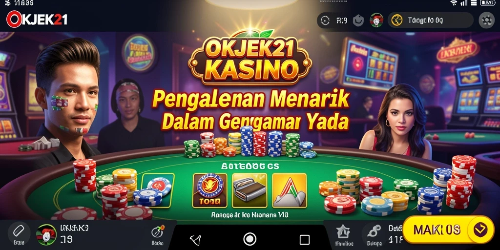 Screenshot utama dari gameplay OKJEK21 yang menampilkan keseruan permainan kasino.