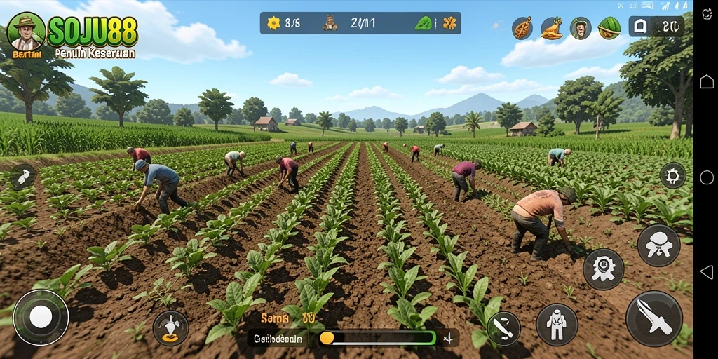 Tampilan gameplay menarik dari SOJU88 yang menggambarkan aktivitas bertani.