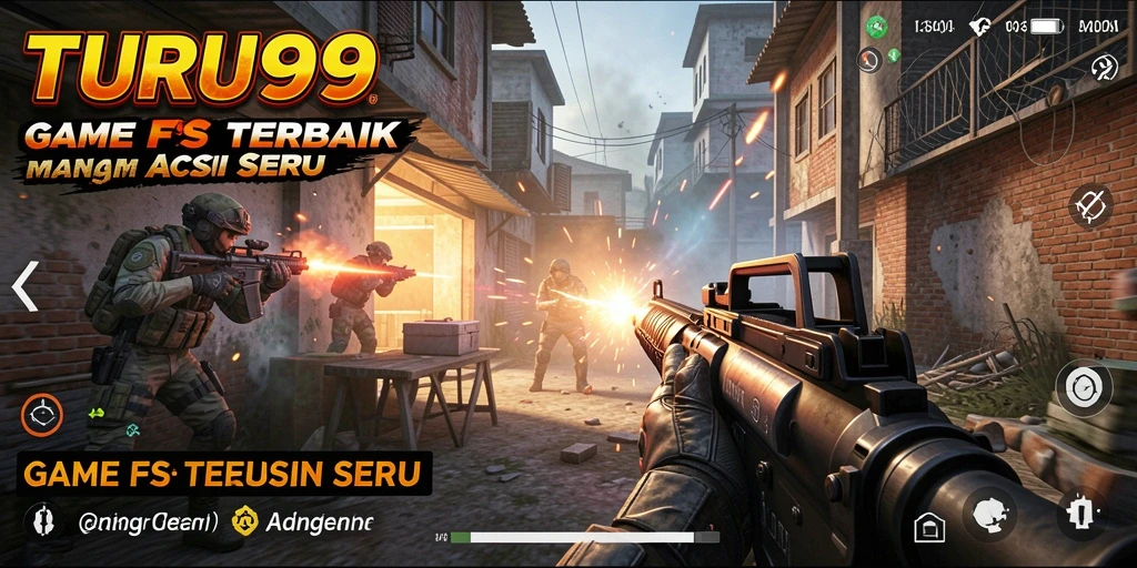 Tangkapan layar showing aksi menembak seru dalam TURU99.