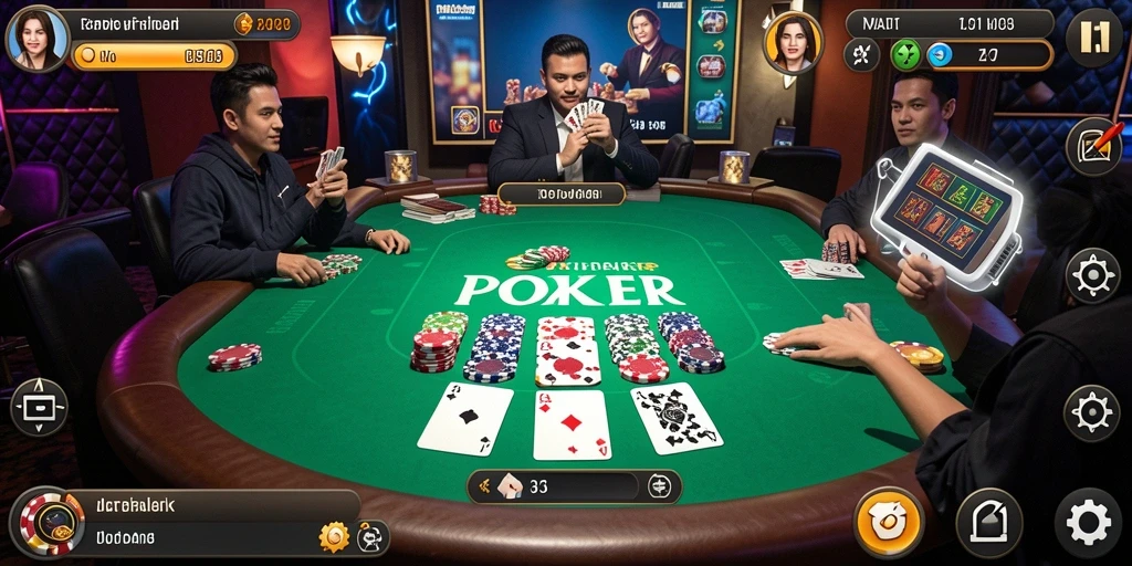 Penggambaran gameplay poker yang mendebarkan dan menarik di V21.