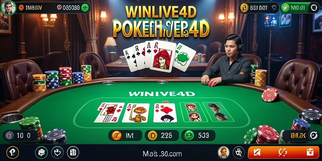 Screenshot gameplay WINLIVE4D menampilkan aksi seru permainan Poker.